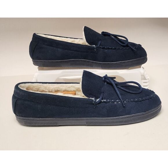 Vance Mens Shearling Slip-on Moccasin Slipper Navy Blue Size 11M - Picture 3 of 9